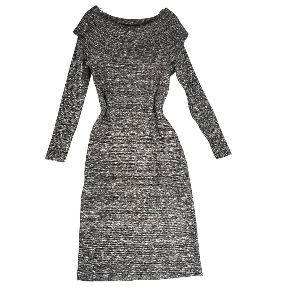 Anthropologie Moth Dress L Wool Blend Marled Knit Cowl Long Slv Midi Heathered